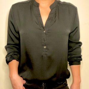Black satin blouse.